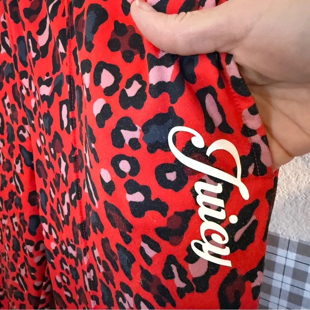 Juicy Couture Black Label Red Leopard Print Lounge Sweatpants Y2K Vibes Large